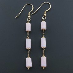 Orecchini In Argento 925 A Nodo Orafo Dorato Con Opale Rosa Tubetti Sfaccettato A Mano
