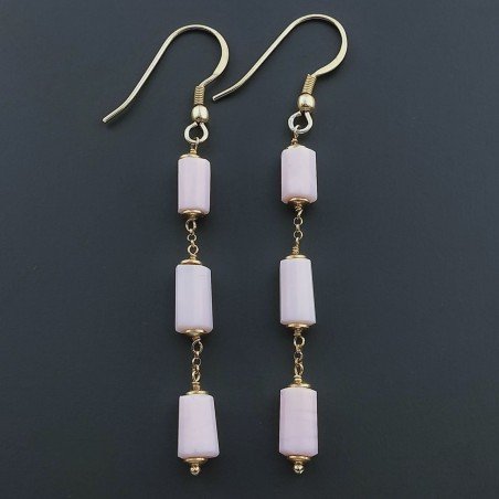 Orecchini In Argento 925 A Nodo Orafo Dorato Con Opale Rosa Tubetti Sfaccettato A Mano