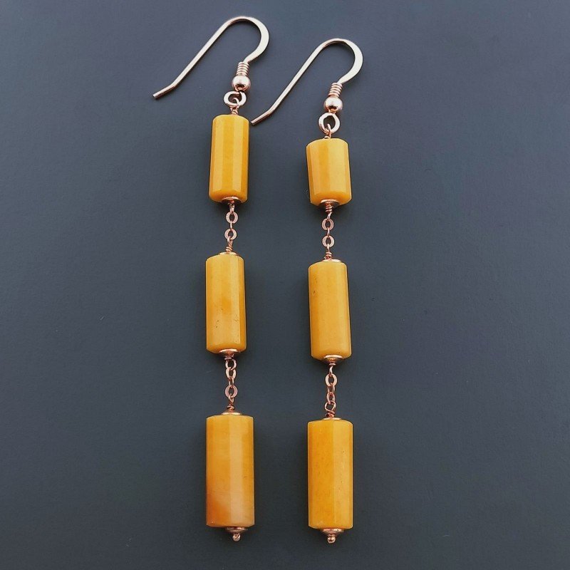 Orecchini In Argento 925 A Nodo Orafo Oro Rosa Con Calcite Gialla Tubetti Sfaccettato A Mano