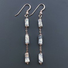 Orecchini In Argento 925 A Nodo Orafo Oro Rosa Con Opale Dendritica Tubetti Sfaccettato A Mano