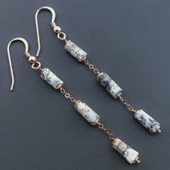 Orecchini In Argento 925 A Nodo Orafo Oro Rosa Con Opale Dendritica Tubetti Sfaccettato A Mano