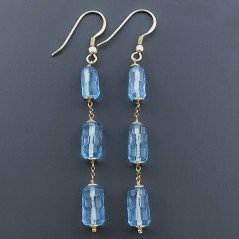 Orecchini In Argento 925 A Nodo Orafo Dorato Con Cristallo Di Rocca Diamantata Azzurro Tubetti Sfaccettato A Mano