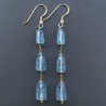 Orecchini In Argento 925 A Nodo Orafo Dorato Con Cristallo Di Rocca Diamantata Azzurro Tubetti Sfaccettato A Mano