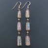 Orecchini In Argento 925 A Nodo Orafo Oro Rosa Con Cristallo Di Rocca Diamantata Beige Tubetti Sfaccettato A Mano