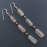 Orecchini In Argento 925 A Nodo Orafo Oro Rosa Con Cristallo Di Rocca Diamantata Beige Tubetti Sfaccettato A Mano