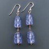 Orecchini In Argento 925 A Nodo Orafo Oro Rosa Con Cristallo Di Rocca Diamantata Blu Tubetti Sfaccettato A Mano