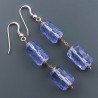 Orecchini In Argento 925 A Nodo Orafo Oro Rosa Con Cristallo Di Rocca Diamantata Blu Tubetti Sfaccettato A Mano