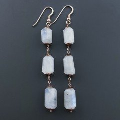 Orecchini In Argento 925 A Nodo Orafo Oro Rosa Con Labradorite Bianca Tubetti Sfaccettato A Mano