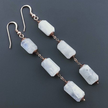 Orecchini In Argento 925 A Nodo Orafo Oro Rosa Con Labradorite Bianca Tubetti Sfaccettato A Mano