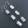 Orecchini In Argento 925 A Nodo Orafo Oro Rosa Con Labradorite Bianca Tubetti Sfaccettato A Mano