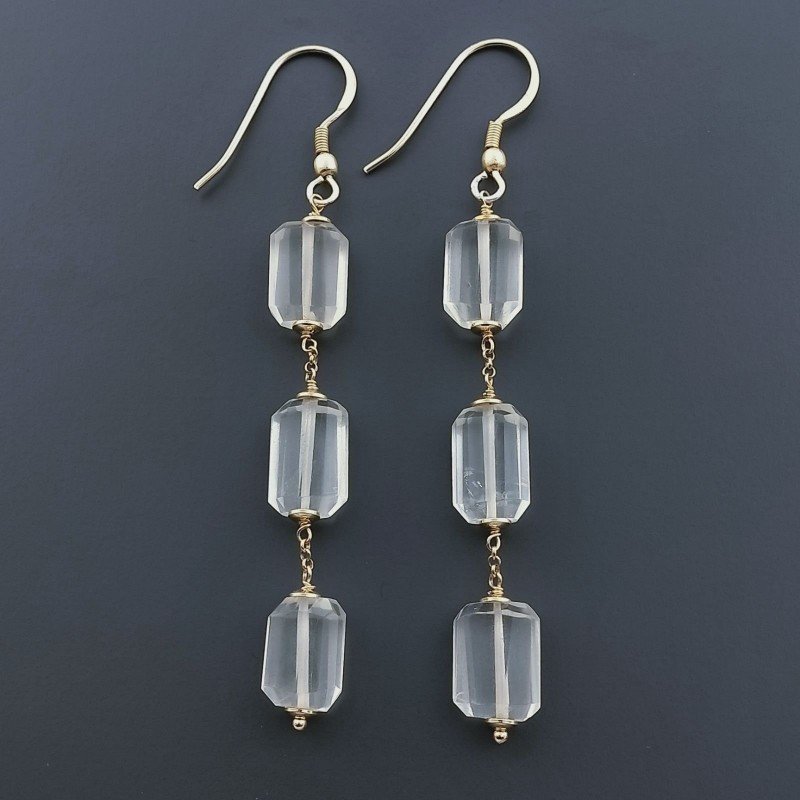 Orecchini In Argento 925 A Nodo Orafo Dorato Con Quarzo Limone Milky Tubetti Sfaccettato A Mano