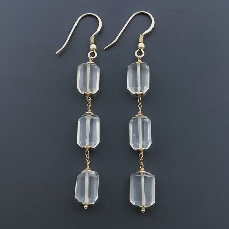 Orecchini In Argento 925 A Nodo Orafo Dorato Con Quarzo Limone Milky Tubetti Sfaccettato A Mano