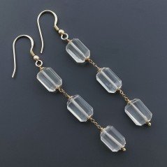 Orecchini In Argento 925 A Nodo Orafo Dorato Con Quarzo Limone Milky Tubetti Sfaccettato A Mano