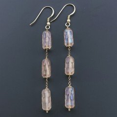 Orecchini In Argento 925 A Nodo Orafo Dorato Con Cristallo Di Rocca Diamantata Beige Tubetti Sfaccettato A Mano