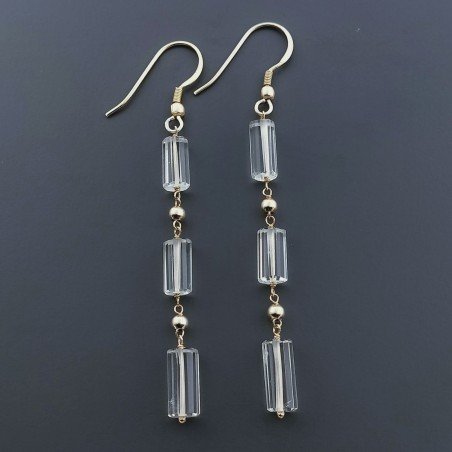 Orecchini In Argento 925 A Nodo Orafo Dorato Con Ametista Verde (Prasiolite) Tubetti Sfaccettato A Mano