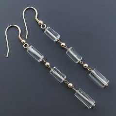 Orecchini In Argento 925 A Nodo Orafo Dorato Con Ametista Verde (Prasiolite) Tubetti Sfaccettato A Mano