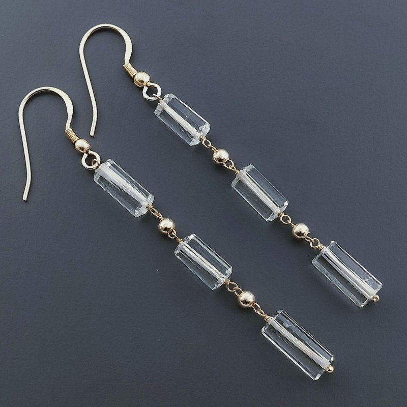 Orecchini In Argento 925 A Nodo Orafo Dorato Con Ametista Verde (Prasiolite) Tubetti Sfaccettato A Mano