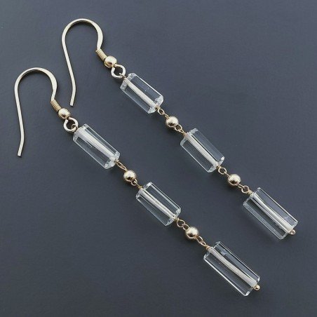 Orecchini In Argento 925 A Nodo Orafo Dorato Con Ametista Verde (Prasiolite) Tubetti Sfaccettato A Mano