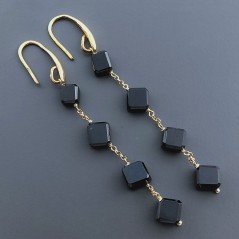 Orecchini In Argento 925 A Nodo Orafo Dorato Con Spinello Nero Cubetti Sfaccettato A Mano