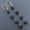 Orecchini In Argento 925 A Nodo Orafo Dorato Con Spinello Nero Cubetti Sfaccettato A Mano