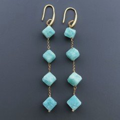 Orecchini In Argento 925 A Nodo Orafo Dorato Con Amazzonite Cubetti Sfaccettato A Mano