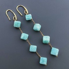 Orecchini In Argento 925 A Nodo Orafo Dorato Con Amazzonite Cubetti Sfaccettato A Mano
