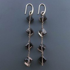 Orecchini In Argento 925 A Nodo Orafo Oro Rosa Con Quarzo Fume Cubetti Sfaccettato A Mano