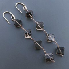 Orecchini In Argento 925 A Nodo Orafo Oro Rosa Con Quarzo Fume Cubetti Sfaccettato A Mano