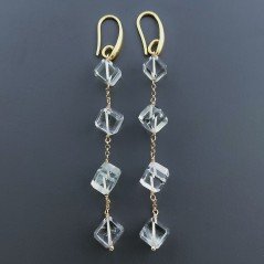 Orecchini In Argento 925 A Nodo Orafo Dorato Con Ametista Verde (Prasiolite) Cubetti Sfaccettato A Mano