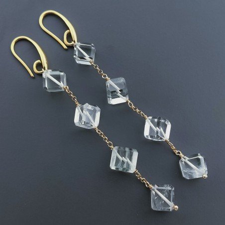 Orecchini In Argento 925 A Nodo Orafo Dorato Con Ametista Verde (Prasiolite) Cubetti Sfaccettato A Mano
