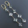Orecchini In Argento 925 A Nodo Orafo Dorato Con Ametista Verde (Prasiolite) Cubetti Sfaccettato A Mano