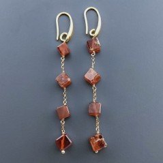 Orecchini In Argento 925 A Nodo Orafo Dorato Con Granato Hessonite Cubetti Sfaccettato A Mano