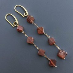 Orecchini In Argento 925 A Nodo Orafo Dorato Con Granato Hessonite Cubetti Sfaccettato A Mano