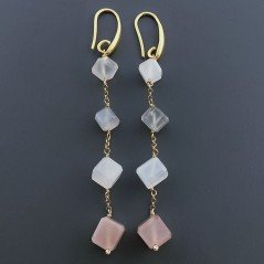 Orecchini In Argento 925 A Nodo Orafo Dorato Con Pietra Di Luna Multi Cubetti Sfaccettato A Mano