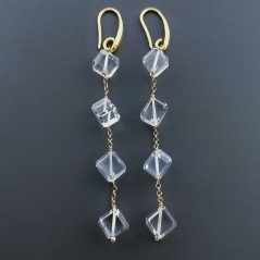 Orecchini In Argento 925 A Nodo Orafo Dorato Con Topazio Bianco Cubetti Sfaccettato A Mano