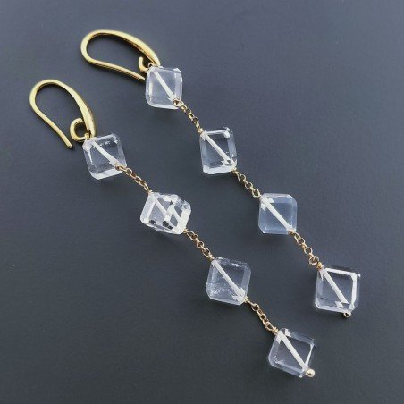 Orecchini In Argento 925 A Nodo Orafo Dorato Con Topazio Bianco  Cubetti Sfaccettato A Mano