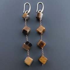 Orecchini In Argento 925 A Nodo Orafo Oro Rosa Con Occhio Di Tigre Cubetti Sfaccettato A Mano