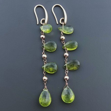 Orecchini In Argento 925 A Nodo Orafo Oro Rosa Con Olivina (Peridoto) Goccia Briolette Sfaccettato A Mano