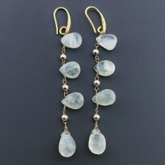 Orecchini In Argento 925 A Nodo Orafo Dorato Con Prehnite Goccia Briolette Sfaccettato A Mano