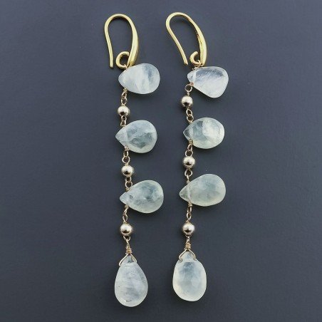 Orecchini In Argento 925 A Nodo Orafo Dorato Con Prehnite Goccia Briolette Sfaccettato A Mano