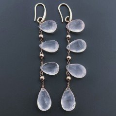 Orecchini In Argento 925 A Nodo Orafo Oro Rosa Con Quarzo Rosa Goccia Briolette Sfaccettato A Mano