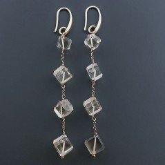 Orecchini In Argento 925 A Nodo Orafo ORo Rosa Con Quarzo Citrino Cubetti Sfaccettato A Mano