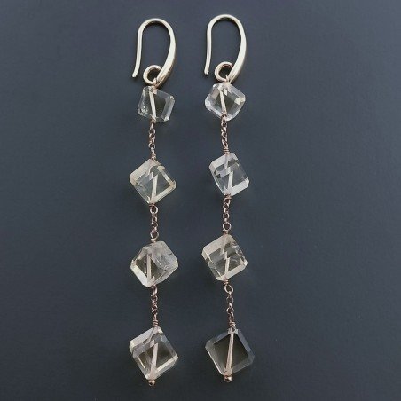 Orecchini In Argento 925 A Nodo Orafo ORo Rosa Con Quarzo Citrino Cubetti Sfaccettato A Mano