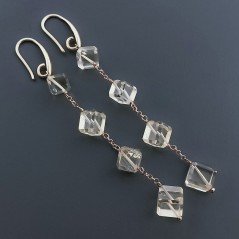 Orecchini In Argento 925 A Nodo Orafo ORo Rosa Con Quarzo Citrino Cubetti Sfaccettato A Mano