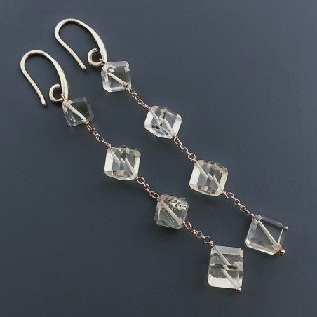 Orecchini In Argento 925 A Nodo Orafo ORo Rosa Con Quarzo Citrino Cubetti Sfaccettato A Mano