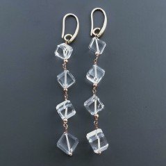 Orecchini In Argento 925 A Nodo Orafo Oro Rosa Con Topazio Bianco Cubetti Sfaccettato A Mano