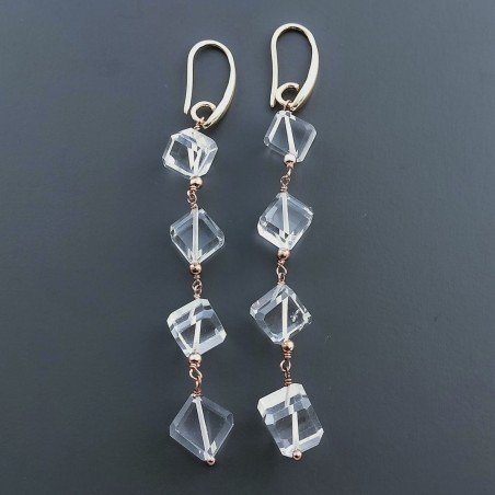 Orecchini In Argento 925 A Nodo Orafo Oro Rosa Con Topazio Bianco Cubetti Sfaccettato A Mano