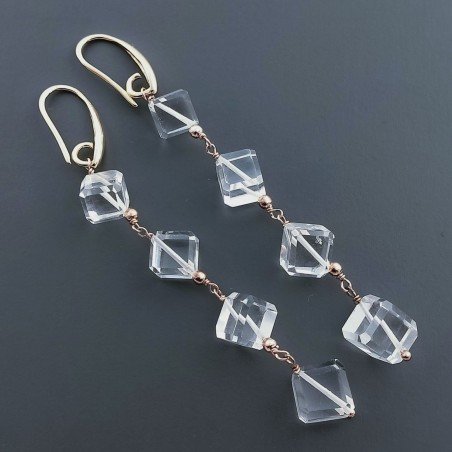 Orecchini In Argento 925 A Nodo Orafo Oro Rosa Con Topazio Bianco  Cubetti Sfaccettato A Mano