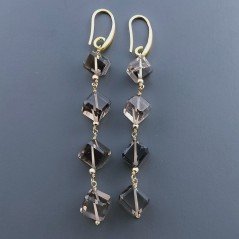 Orecchini In Argento 925 A Nodo Orafo Dorato Con Quarzo Fume Cubetti Sfaccettato A Mano