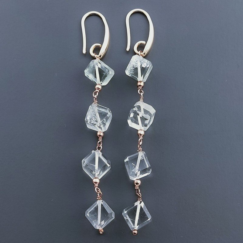Orecchini In Argento 925 A Nodo Orafo Oro Rosa Con Ametista Verde (Prasiolite) Cubetti Sfaccettato A Mano